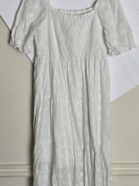 White Eyelet Smocked Maxi Dress with Puff Sleeves (Sz. XXL)